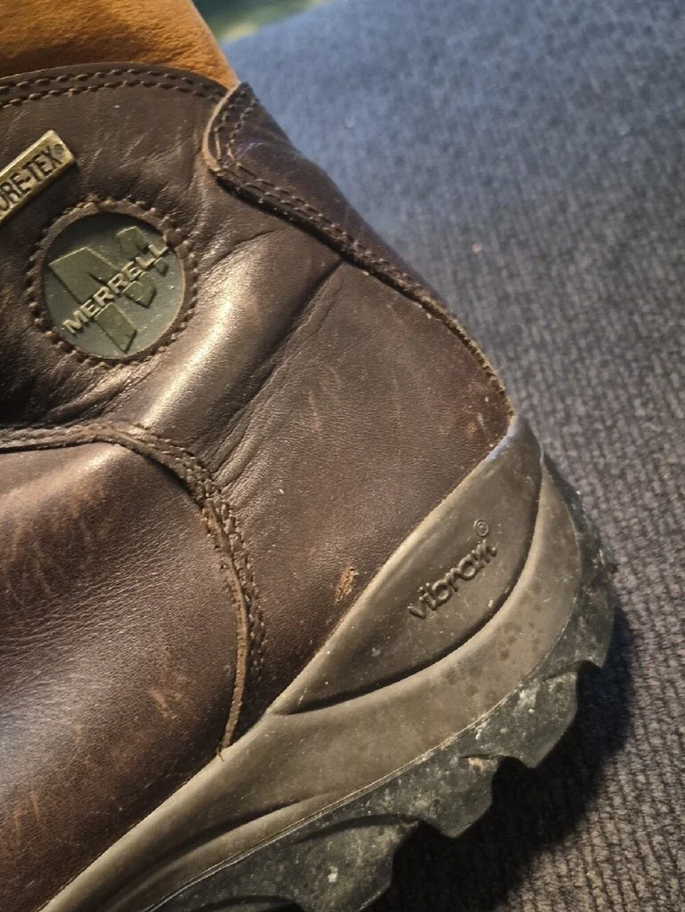 Merrell Brown Leather Ankle Hiking Boots with Tan Collar